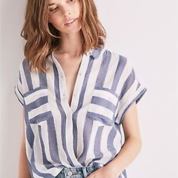 LUCKY BRAND capped sleeve striped button shirt - Picture 2 of 12